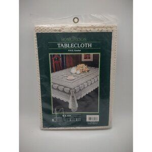 Vintage New Crochet Lace Style Vinyl PVC 60x90" Bone Tablecloth by Home Trends